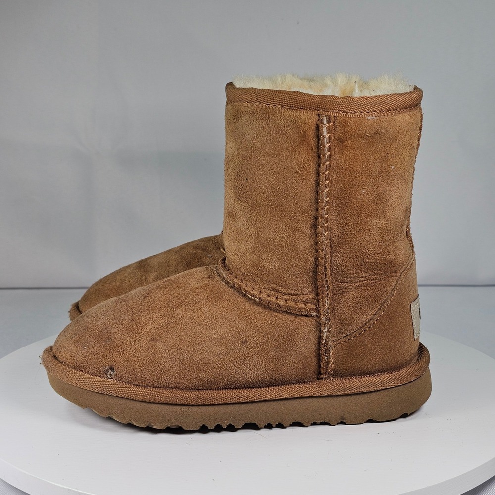Kids UGG Boots Tan Suede Sheepskin Lined‎ Winter Warm Size 10 - Picture 5 of 7